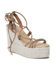 Manebi Espadryle Soft Suede Lace-Up Wedge Espadrilles L 8.7 WA Brązowy. Brązowe sandały damskie Manebi, bez wzorów, ze skóry, bez obcasa, bez zapięcia. Za 609.99 zł.