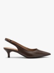 Brązowe czółenka slingback bez pięty. Brązowe czółenka damskie Brawo sp. z o.o., bez wzorów, ze skóry, eleganckie, ze szpiczastym noskiem, bez obcasa, na obcasie, bez zapięcia. Za 379.99 zł.
