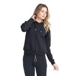 Neonowy damski dres z kapturem i zamkiem. Czarne obuwie sportowe damskie LEONE 1947 APPAREL, bez wzorów, z dresówki, na fitness i siłownię. W wyprzedaży za 292.40 zł.