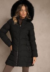 Czarna Pikowana Kurtka o Taliowanym Kroju z Kapturem z Futerkiem Mindria. Czarne kurtki damskie Renee, l, bez wzorów, z dzianiny, z kapturem. Za 239.99 zł.