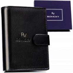 Portfel skórzany Rovicky RV-7680278-IL-L-BCA czarny. Czarne portfele męskie ROVICKY, bez wzorów, ze skóry. Za 70.00 zł.