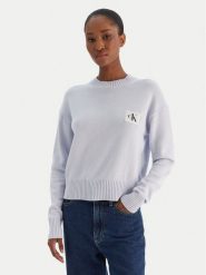 Calvin Klein Jeans Sweter Ck Embro Badge LV047D351G Błękitny Regular Fit. Niebieskie swetry damskie Calvin Klein Jeans, s, bez wzorów, z bawełny, bez kołnierzyka, bez ramiączek, bez kaptura. Za 389.99 zł.