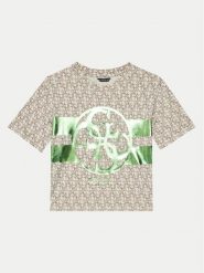 Guess T-Shirt J5RI04 K6YW4 Beżowy Regular Fit. Brązowe t-shirty i topy dla dziewczynek Guess, z aplikacjami, z bawełny, bez ramiączek. Za 79.99 zł.