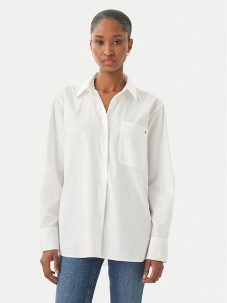 Tommy Hilfiger Koszula WW0WW45612 Biały Regular Fit. Białe bluzki damskie Tommy Hilfiger, bez wzorów, z bawełny, bez kołnierzyka, bez ramiączek. Za 300.99 zł.