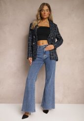 Granatowe Jeansy z Bawełny o Kroju Dzwonów High Waist Navilis. Niebieskie jeansy damskie Renee, z podwyższonym stanem. Za 109.99 zł.