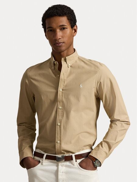 Polo Ralph Lauren Koszula 710929348501 Beżowy Regular Fit. Brązowe koszule męskie Polo Ralph Lauren, m, bez wzorów, z bawełny, biznesowe, bez kołnierzyka, bez ramiączek. Za 639.99 zł.