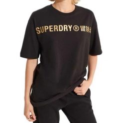 Koszulka sportowa damska Superdry Corporate Logo Foil. Czarne koszulki sportowe damskie Superdry., xs, bez wzorów, z bawełny, bez kołnierzyka, bez ramiączek. Za 92.00 zł.