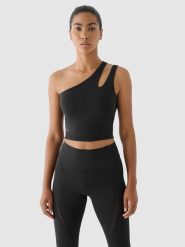 4F Crop top treningowy na jedno ramię 4F x Anna Lewandowska - czarny L. Czarne koszulki sportowe damskie 4f, l, bez wzorów, z dzianiny, z asymetrycznym kołnierzem, bez ramiączek, na fitness i siłownię. Za 129.99 zł.