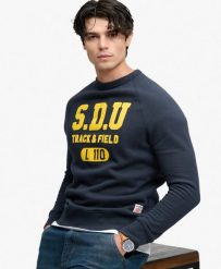 Superdry Męska bluza Athletic Felt Applique z okrągłym dekoltem. Niebieskie bluzy męskie Superdry., l, z aplikacjami, z bawełny, bez kaptura. Za 381.15 zł.