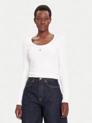 Calvin Klein Jeans Bluzka LV047D218G Biały Slim Fit. Białe bluzki damskie Calvin Klein Jeans, xl, bez wzorów, z bawełny, bez kołnierzyka, bez ramiączek. Za 139.99 zł.