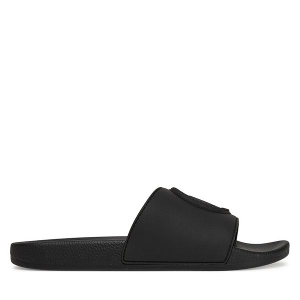 Klapki Just Cavalli. Czarne klapki damskie Just Cavalli, bez wzorów, bez obcasa. Za 179.99 zł.