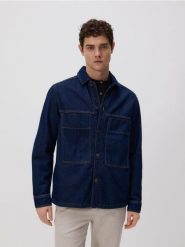 Jeansowa koszula comfort fit - granatowy. Niebieskie koszule męskie Reserved, l, bez wzorów, z denimu, bez kołnierzyka, bez ramiączek. Za 149.99 zł.