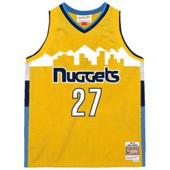 Koszulka NBA Denver Nuggets Jamal Murray 2017. Żółte koszulki sportowe męskie Mitchell & Ness, bez wzorów, bez kołnierzyka, bez ramiączek, do koszykówki. W wyprzedaży za 362.00 zł.