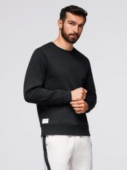 Bluza męska dresowa BASIC z okrągłym dekoltem - czarna V5 - Rozmiar: S. Czarne bluzy męskie Ombre Clothing, m, bez wzorów, z bawełny, bez kaptura. Za 145.99 zł.