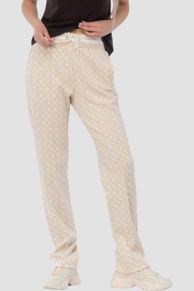 GUESS Beżowe damskie spodnie dresowe w monogram New Aggie, Rozmiar M. Brązowe spodnie dresowe damskie Guess, m, z aplikacjami, z dresówki. W wyprzedaży za 179.99 zł.