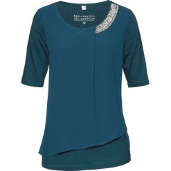 Shirt z wstawką z tkaniny bonprix niebieskozielony morski. Bluzki damskie marki bonprix. Za 109.99 zł.