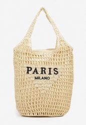 Beżowa Torebka Shopper z Plecionką i Napisami Navessa. Brązowe torebki shopper damskie Born2be, bez wzorów, klasyczne, bez dodatków. Za 109.99 zł.