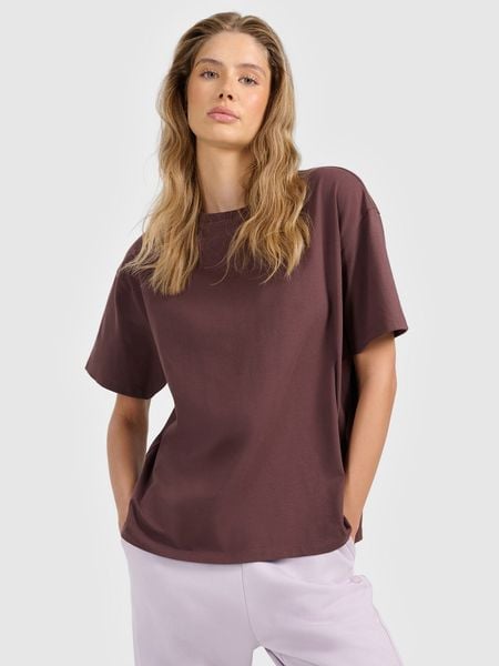 4F T-shirt loose gładki damski - brązowy S. Brązowe t-shirty damskie 4f, s, bez wzorów, z dzianiny, bez kołnierzyka. W wyprzedaży za 49.99 zł.