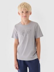 4F T-shirt z nadrukiem chłopięcy - szary 128 (7-8 lat). Szare t-shirty dla chłopców 4f, bez wzorów, z bawełny, bez ramiączek. Za 19.99 zł.