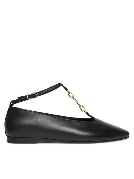 Tommy Hilfiger Baleriny Th-Bar Chain Ballet FW0FW09003 Czarny. Czarne baleriny damskie Tommy Hilfiger, bez wzorów, ze skóry, bez obcasa. Za 370.99 zł.
