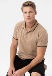 Polo męskie z wzorem O-GLACIER. Brązowe koszulki polo męskie Volcano, l, bez wzorów, z bawełny, bez kołnierzyka, bez ramiączek. Za 99.99 zł.
