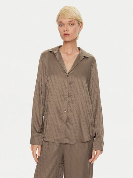 Calvin Klein Koszulka piżamowa Buttondown 000QS7302E Brązowy Regular Fit. Brązowe koszule nocne damskie Calvin Klein, xs, bez wzorów, z syntetyku. Za 159.99 zł.
