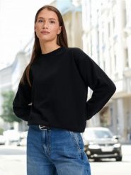 Bluza ze ściągaczami - czarny. Czarne bluzy damskie Sinsay, l, bez wzorów, z bawełny, bez kaptura. Za 14.99 zł.