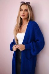 Sweter długi kardigan chabrowy. Niebieskie kardigany damskie KESI, l, bez wzorów, z włókna, bez kołnierzyka, plus size, bez ramiączek, długie, bez kaptura. Za 175.65 zł.