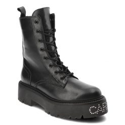 Czarne Botki Carinii Buty Damskie Na Platformie. Czarne kozaki damskie Carinii, ze skóry, bez obcasa, na platformie. Za 569.00 zł.