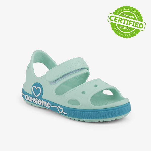 Sandały dziecięce Coqui z Coquiflex, nadruk, rozmiar 20/21. Niebieskie sandały dziewczęce Coqui, z materiału, bez zapięcia. Za 125.99 zł.