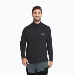 Bluza trekkingowa męska Jack Wolfskin Litestride Full Zip. Czarne bluzy męskie Jack Wolfskin, m, bez wzorów, z materiału, bez kaptura. Za 359.99 zł.