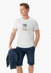 T-shirt z wakacyjnym printem T-CHILMOON. Białe t-shirty męskie Volcano, na lato, l, bez wzorów, z bawełny, klasyczne, bez kołnierzyka. Za 59.99 zł.