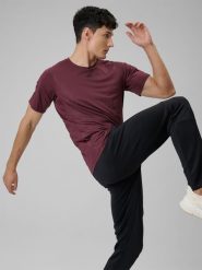 4F Koszulka treningowa regular szybkoschnąca męska - burgundowa XXL. Czerwone t-shirty męskie 4f, m, bez wzorów, ze skóry, sportowe, bez kołnierzyka. Za 129.99 zł.