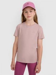4F T-shirt regular gładki dziewczęcy - beżowy 134 (8-9 lat). Brązowe t-shirty i topy dla dziewczynek 4f, bez wzorów, z bawełny, bez ramiączek. Za 29.99 zł.