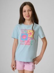 4F T-shirt regular z nadrukiem dziewczęcy - niebieski 128 (7-8 lat). Niebieskie t-shirty i topy dla dziewczynek 4f, bez wzorów, z bawełny, bez ramiączek. Za 39.99 zł.