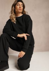 Czarny Ocieplany Komplet Dresowy Oversize z Bawełny Bluza i Spodnie Celestila. Czarne spodnie dresowe damskie Renee, m, bez wzorów, z bawełny. Za 129.99 zł.
