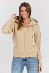 GUESS Beżowa damska bluza Hood Studs Logo, Rozmiar S. Brązowe bluzy damskie Guess, s, z aplikacjami, z elastanu, bez kaptura. W wyprzedaży za 394.99 zł.