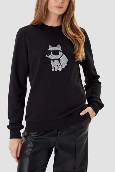 KARL LAGERFELD Bluza czarna damska z cyrkoniami Ikon RS, Rozmiar XS. Czarne bluzy damskie KARL LAGERFELD, xs, bez wzorów, z bawełny, bez kaptura. W wyprzedaży za 669.99 zł.