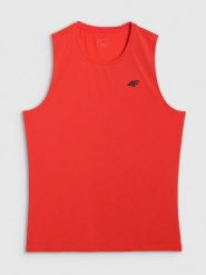 4F Tank top treningowy szybkoschnący męski - czerwony M. Czerwone koszulki sportowe męskie 4f, m, bez wzorów, z elastanu, klasyczne, bez kołnierzyka. Za 69.99 zł.