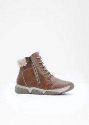 Botki sznurowane Rieker. Brązowe botki damskie bonprix, bez obcasa, bez zapięcia. Za 299.99 zł.
