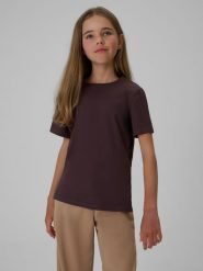 4F T-shirt regular gładki dziewczęcy - brązowy 128 (7-8 lat). Brązowe t-shirty i topy dla dziewczynek 4f, bez wzorów, z bawełny, bez ramiączek. Za 29.99 zł.