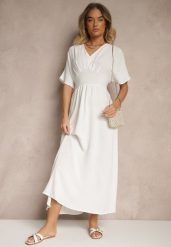 Biała Sukienka o Rozkloszowanym Kroju z Gumką w Talii Iffine. Białe sukienki damskie Renee, na co dzień, l, bez wzorów, eleganckie, bez kołnierzyka, bez ramiączek, maxi, rozkloszowane. Za 49.99 zł.
