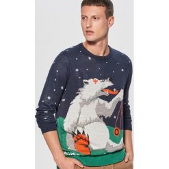 Świąteczny sweter waiting for snow - Granatowy. Niebieskie swetry przez głowę męskie Cropp. Za 99.99 zł.