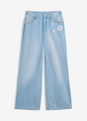 Dżinsy z szerokimi nogawkami. Niebieskie jeansy dla dziewczynek bonprix, z jeansu, długie. Za 124.99 zł.