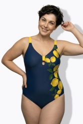Damskie Strój kąpielowy cytryny miękkie miseczki wycięcie łezka. Niebieskie kostiumy jednoczęściowe damskie Ulla Popken, plus size, bez wzorów, z elastanu, plus size, do pływania. Za 191.99 zł.