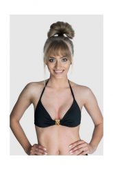 MOSCHINO SWIM Góra od bikini złote metalowe logo, Rozmiar XS. Czarne bikini damskie MOSCHINO, s, bez wzorów. W wyprzedaży za 269.99 zł.