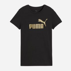 Puma moteriški marškinėliai ESS, juodi. T-shirty damskie Puma, bez wzorów, bez kołnierzyka. Za 89.38 zł.