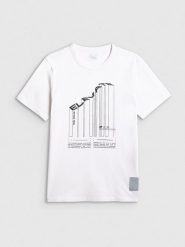 4F T-shirt regular z nadrukiem męski - biały M. Białe t-shirty męskie 4f, m, bez wzorów, z bawełny, biznesowe, bez kołnierzyka. Za 69.99 zł.