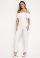 Biały Elastyczny Kombinezon Dopasowany z Hiszpańskim Dekoltem Necta. Białe sukienki damskie Born2be, na imprezę, s, bez wzorów, bez kołnierzyka, bez ramiączek, dopasowane. Za 79.99 zł.