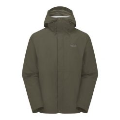 Kurtka przeciwdeszczowa męska Rab Downpour Jacket z kapturem. Zielone kurtki męskie RAB, m, bez wzorów, trekkingowe. Za 629.99 zł.